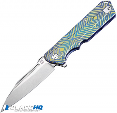 Artisan Cutlery Littoral Frame Lock Knife Blue Stripe Titanium (3.75" Stonewash)