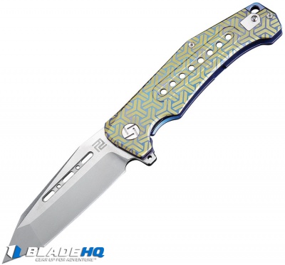 Artisan Cutlery Jungle Frame Lock Knife Gold/Blue Titanium (3.8" Stonewash)