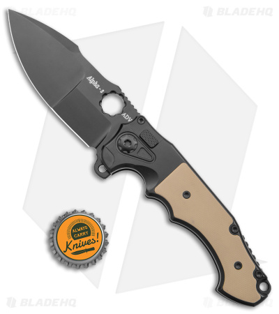 AdV Mini Alpha-S Button Lock Knife Khaki G-10 - Blade HQ