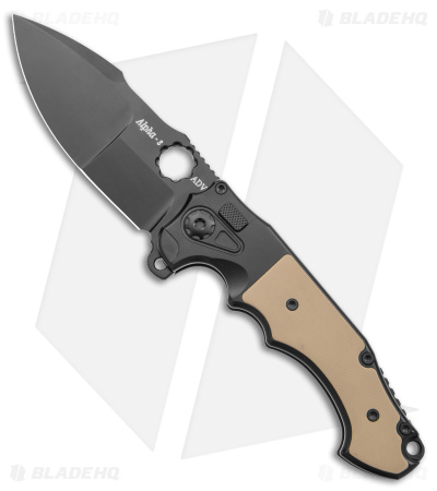 Andre de Villiers Mini Alpha-S Button Lock Knife Khaki G-10 (3.6" Black)