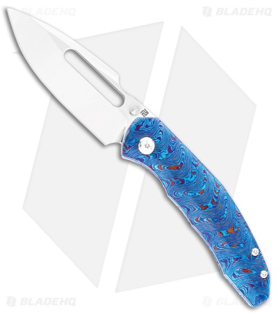 Artisan Cutlery Boa Frame Lock Knife Blue Titanium Damascus (3.1