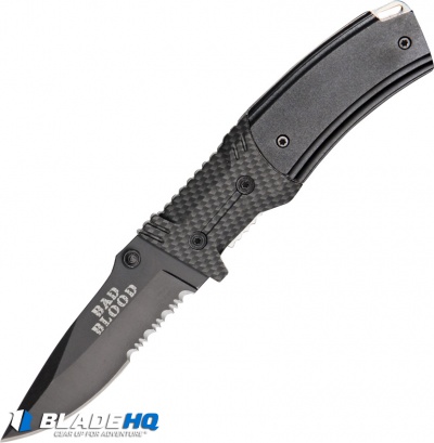Bad Blood Liner Lock Pocket Knife G-10/Carbon Fiber (3.3" Black Serr)