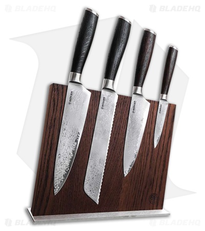 Boker Master Blade Damasteel Kitchen Knife Set Brown Wood Handles