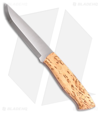 Brisa Knives Trapper 115 Scandi Fixed Blade Knife Curly Birch Wood (4.5" Satin)