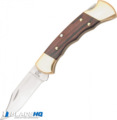 Buck 112 Ranger Finger Grooved Lockback Knife Ebony Wood Handle (3" Satin)