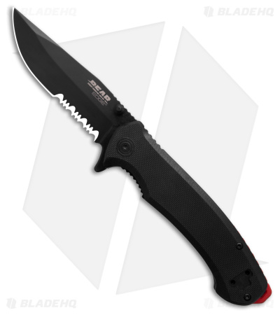 Bear & Son Sideliner Assisted Opening Knife Black w/ Red G-10 (3.25" Black Serr)