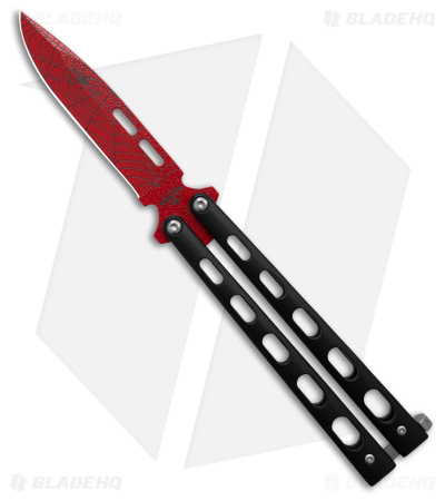 Bear & Son Drop Point  Butterfly Knife Black (4" Red) W115B