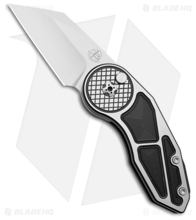 Begg Knives Micro Burst Checkered Button Lock Knife Gray Al/ Black (2.2
