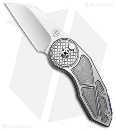 Begg Knives Micro Burst Checkered Button Lock Knife Gray Aluminum (2.25