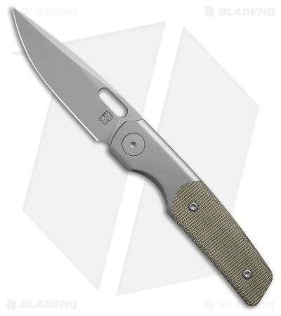 BergBlades Mini Sweeney Frame Lock Knife Green Micarta/Ti (2.9" Stonewash)