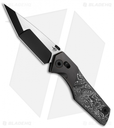 Bestech Knives Cetus Bar Lock Knife Black Ti + Black/White CF (3.94" Two-Tone)