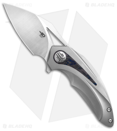 Bestech Knives Nuke Frame Lock Knife Ti/Blue Marbled CF (2.75" Satin)