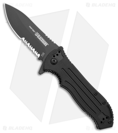 Blackhawk Point Man  Sideliner Liner Lock Knife Black G-10 (3.4" Black DLC) Serr