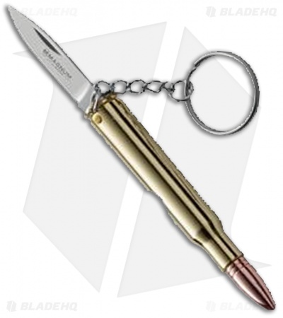 Boker Magnum 30-06 Folding Bullet  Knife Keychain Brass  (1.65" Satin)