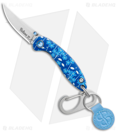 Brighten Blades BELIEVE Keychain Frame Lock Knife Blue Floral Al (1.7