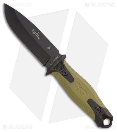 Browning Ignite 2 Fixed Blade Knife OD Green Rubber/Polymer (4" Black)