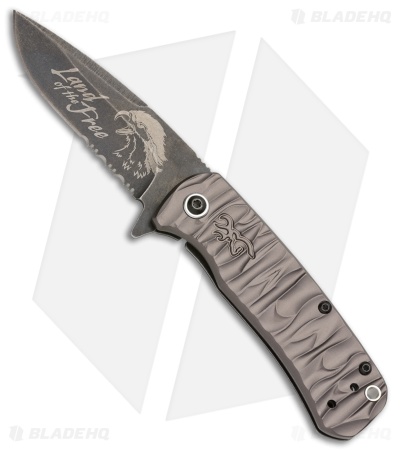 Browning Patriot Frame Lock Knife Sculpted Gray Aluminum (2.75" Stonewash)