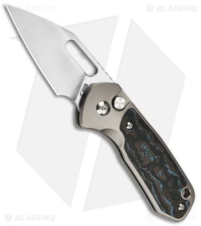 CJRB Mini Pyrite Button Lock Knife Titanium + Arctic Storm Fat Carbon (2.2" BB)