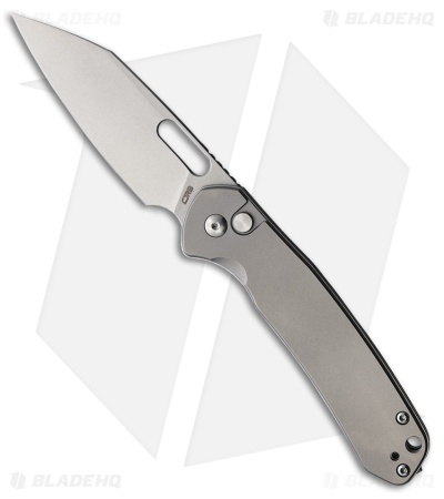 CJRB Pyrite Wharncliffe Button Lock Knife Titanium (3.13" Stonewash)