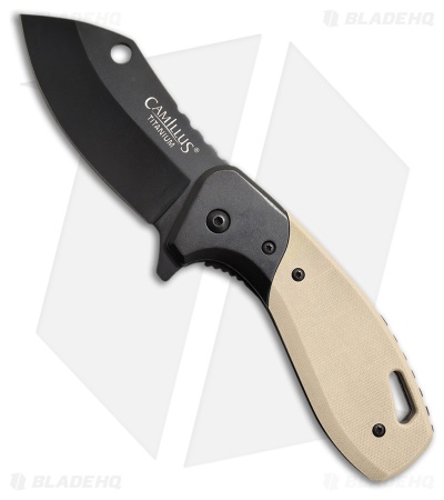 Camillus Chonk Liner Lock Knife Black Steel/Tan G-10 (2.75" Black)