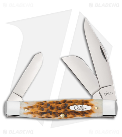 Case Knives Large Stockman Knife 4.25" Peach Seed Jigged Amber Bone (6375 SS)