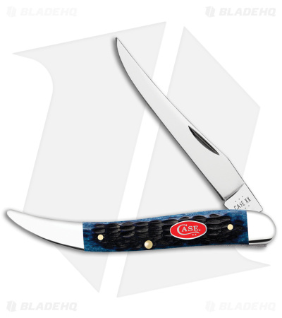 Case Medium Texas Toothpick Knife 4.25" Navy Blue Jigged Bone (610094 SS) 06892