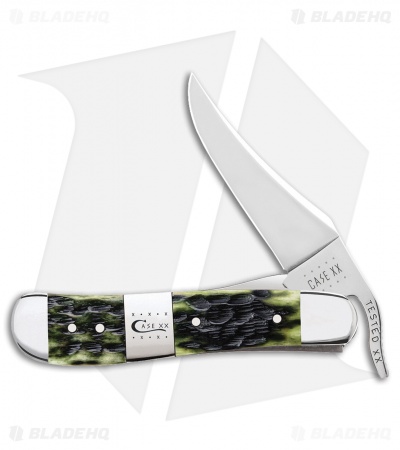Case Russlock Pocket Knife Olive Green Peach Seed Jig Bone
