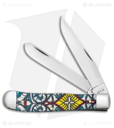 Case Trapper Knife 4.1" Cross Stained Glass Natural Bone (6254 SS) 38817