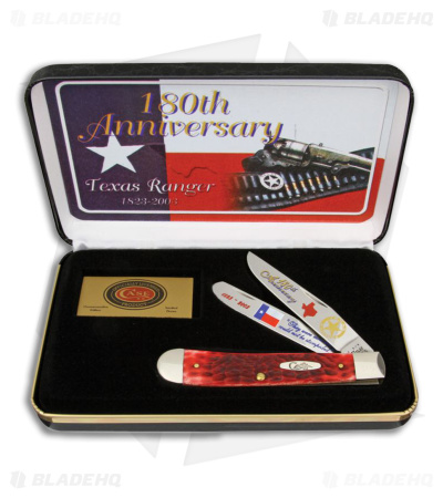 Case 180th Anniversary Texas Ranger Trapper Knife 4.1" Red Jig Bone TXRRPB