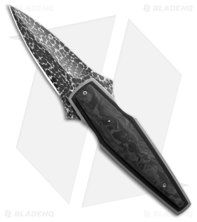 Corrie Schoeman Custom Short Folding Dagger Knife Carbon Fiber (2.9" Damascus)