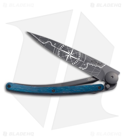 Deejo Terra Incognita 37g Knife Blue Beech Wood/Black Steel (3.75" Black)