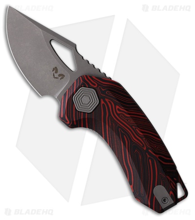 Damned Designs Djinn Liner Lock Knife Red/Black Damascus G-10 (2" SW)