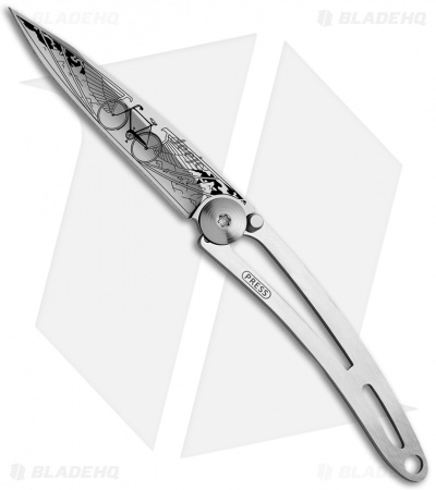 Deejo 15g Bicycle Tattoo Ultra-Light Frame Lock Knife (2" Satin)