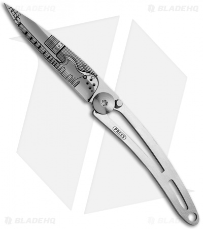 Deejo 15g Rock 'N Roll Tattoo Ultra-Light Frame Lock Knife (2" Satin)