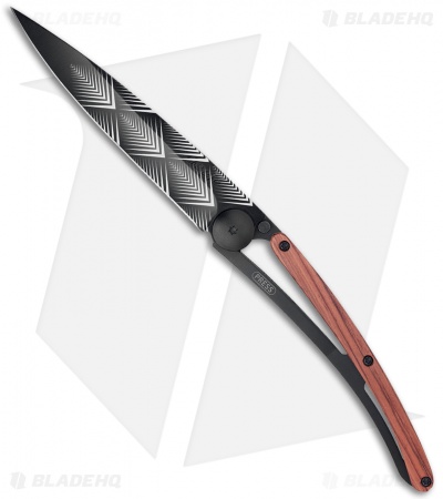 Deejo 27g Art Deco Ultra-Light Liner Lock Knife Coral Wood (3" Black)