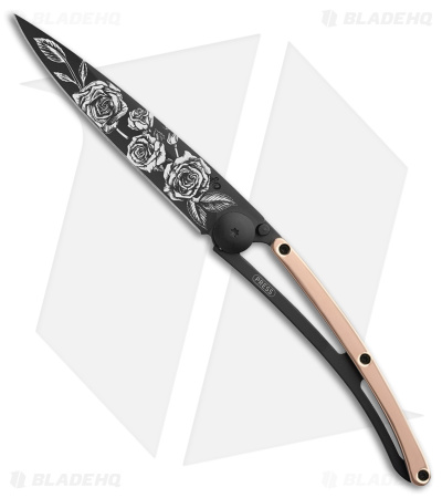 Deejo 27g Roses Ultra-Light Liner Lock Knife Pink Gold (3