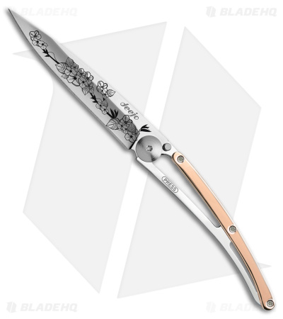 Deejo 27g Cherry Blossom Ultra-Light Liner Lock Knife Pink Gold (3