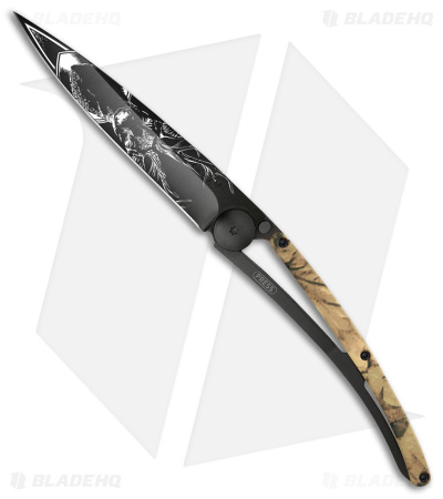 Deejo 37g Deer Ultra-Light Liner Lock Knife Tan Camo (3.75" Black)