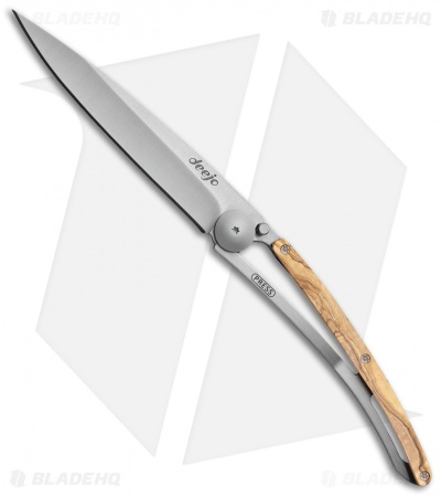 Deejo 37g Ultra-Light Frame Lock Knife Olive Wood (3.75" Satin)