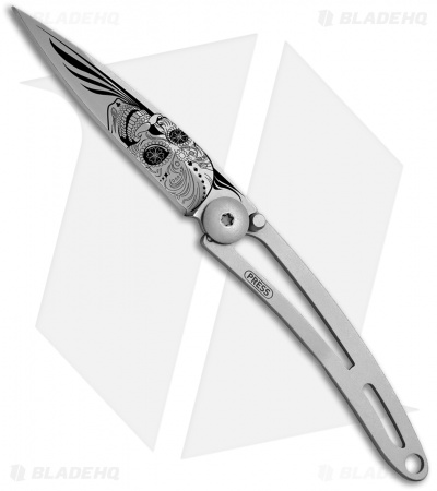 Deejo Latino Skull Tattoo 15g Knife Stainless Steel (2" Satin)