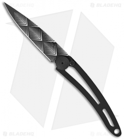 Deejo Naked 15g Art Deco Tattoo Ultra-Light Frame Lock Knife Black (2" Black)