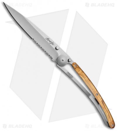 Deejo 37g Ultra-Light Serrated Frame Lock Knife Coralwood (3.75