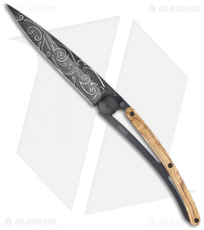 Deejo 37g Pacific Ultra-Light Liner Lock Knife Olive Wood (3.75" Black)