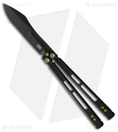 EOS Trident Balisong Butterfly Knife Black Titanium w/ Gold (4.5" Black S30V)