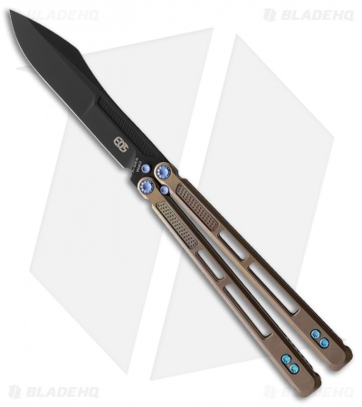 EOS Trident Balisong Butterfly Knife Bronze Titanium w/ Blue (4.5" Black S30V)