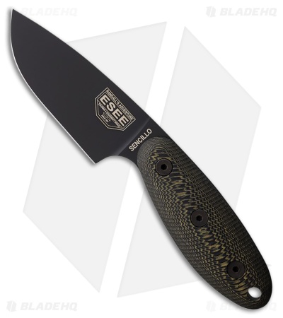 ESEE Knives Sencillo MagnaCut Fixed Blade Knife Black/Brown Micarta (3" Black)