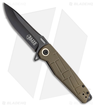 Elite Tactical Folder Liner Lock Knife OD Green Textured G-10 (3.5" Black)