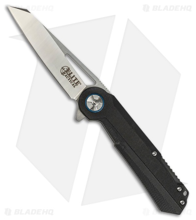 Elite Tactical Folder Liner Lock Knife Black G-10 w/ Blue Ring (3.5