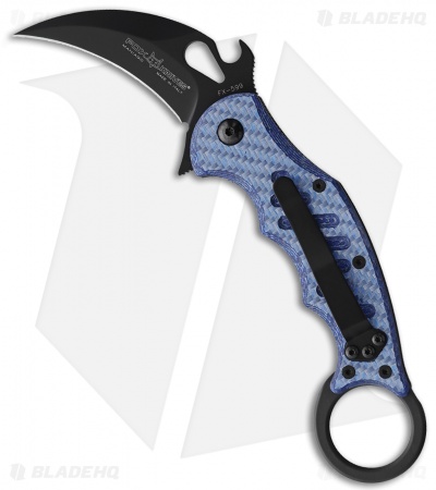 Fox Knives Karambit Liner Lock Knife Blue Twill Carbon Fiber (2.5" Black)