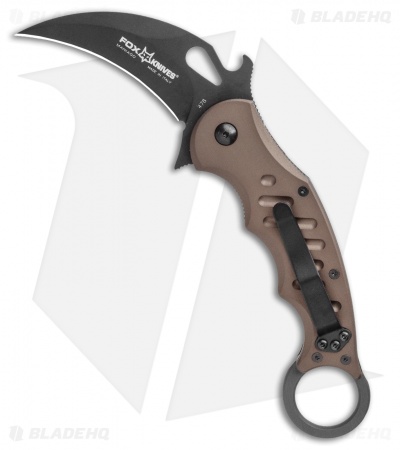 Fox Knives Karambit Folder Knife Brown Aluminum (3.2" Black)